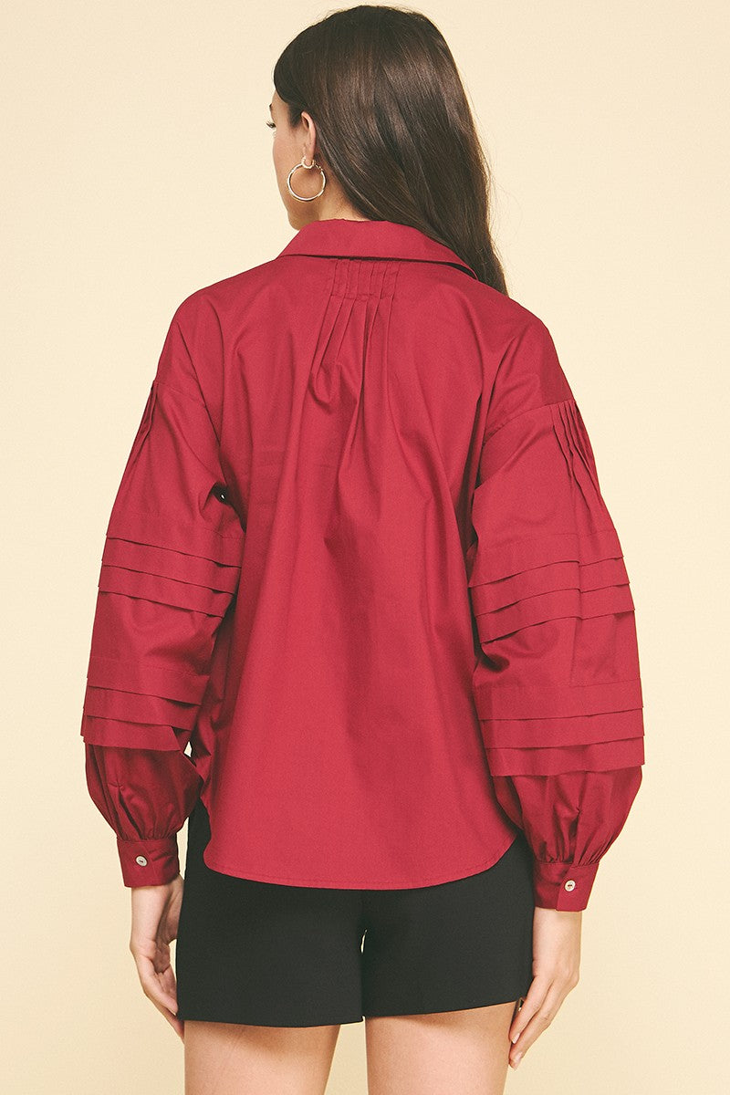 Garnet Pleated Button Down Shirt