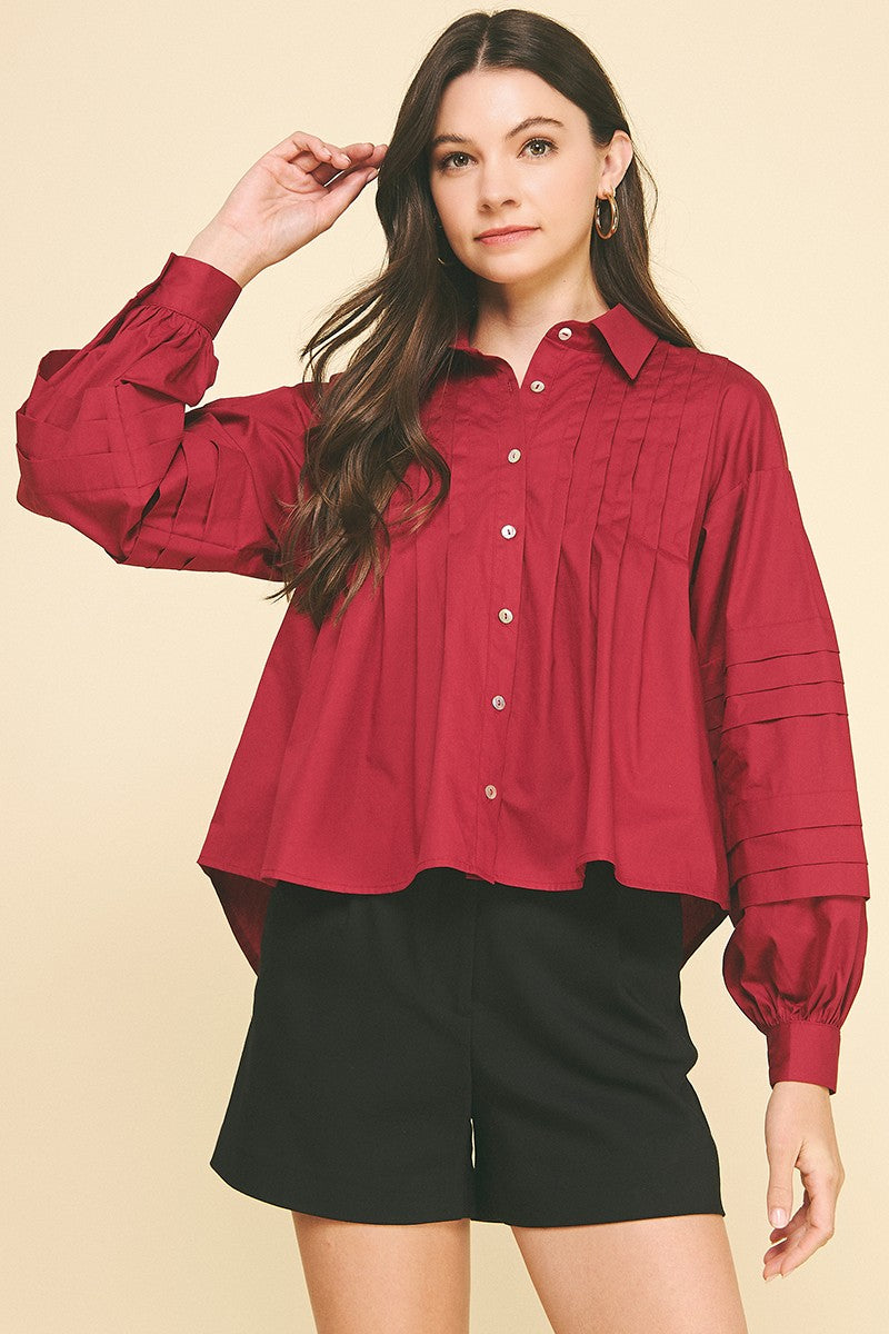 Garnet Pleated Button Down Shirt