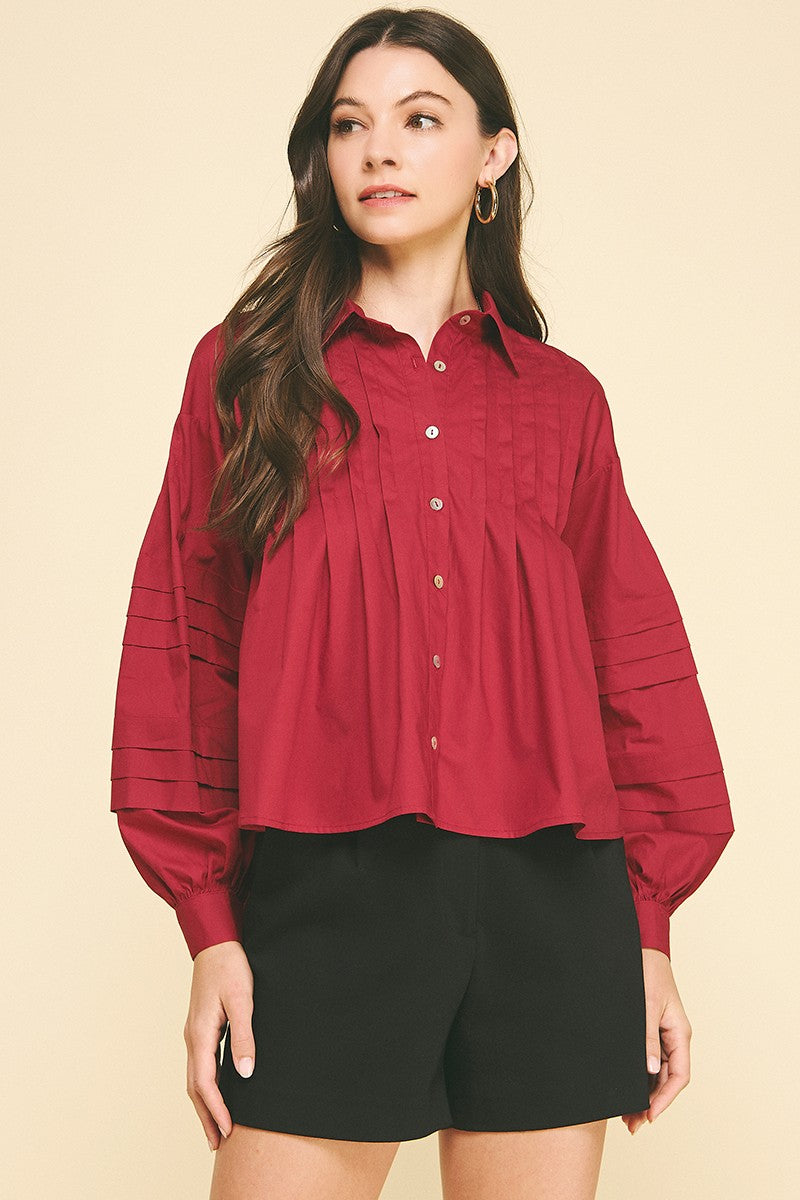 Garnet Pleated Button Down Shirt