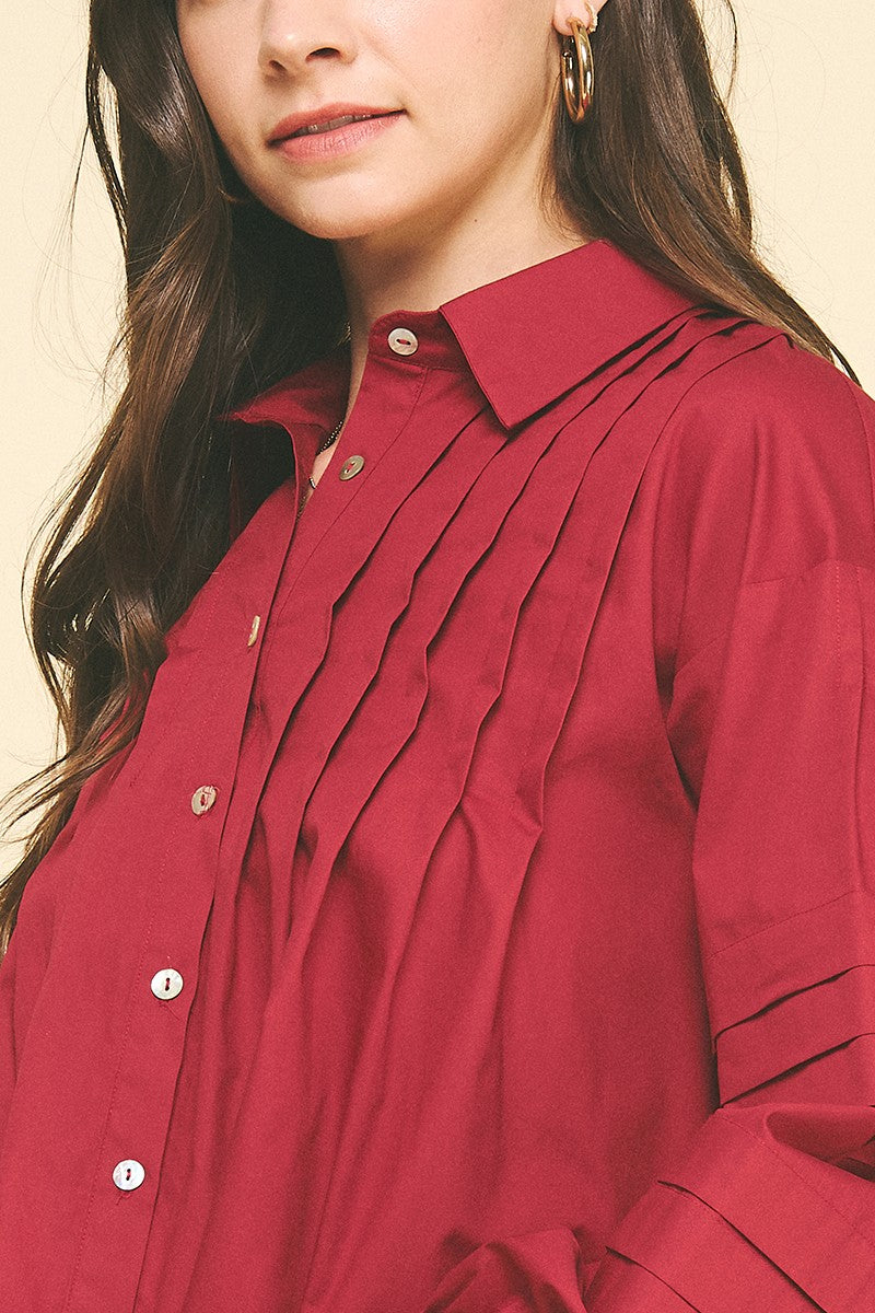 Garnet Pleated Button Down Shirt