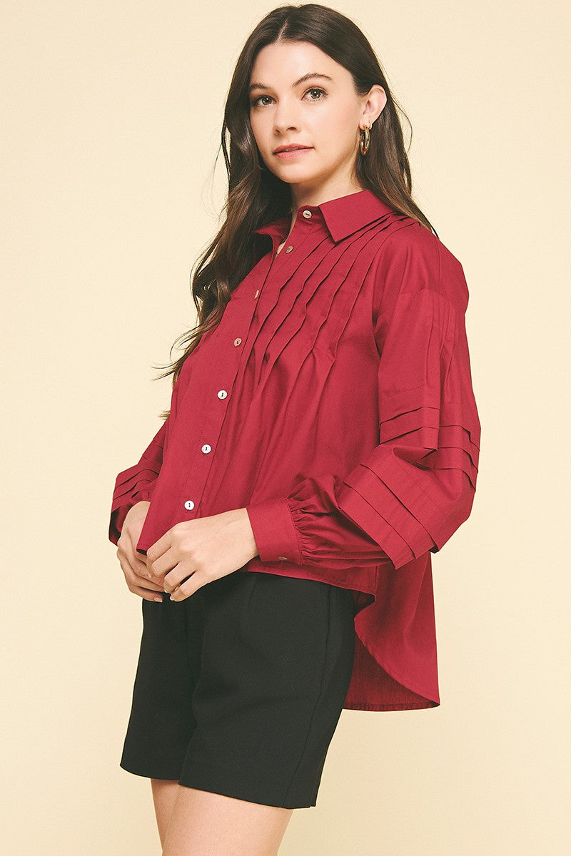Garnet Pleated Button Down Shirt