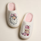 White slippers with pink Christmas Cowboy boots & Cowboy Santa