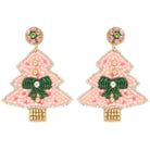 Pink Jeweled Christmas Tree Earrings
