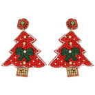 Red Jeweled Christmas Tree Earrings