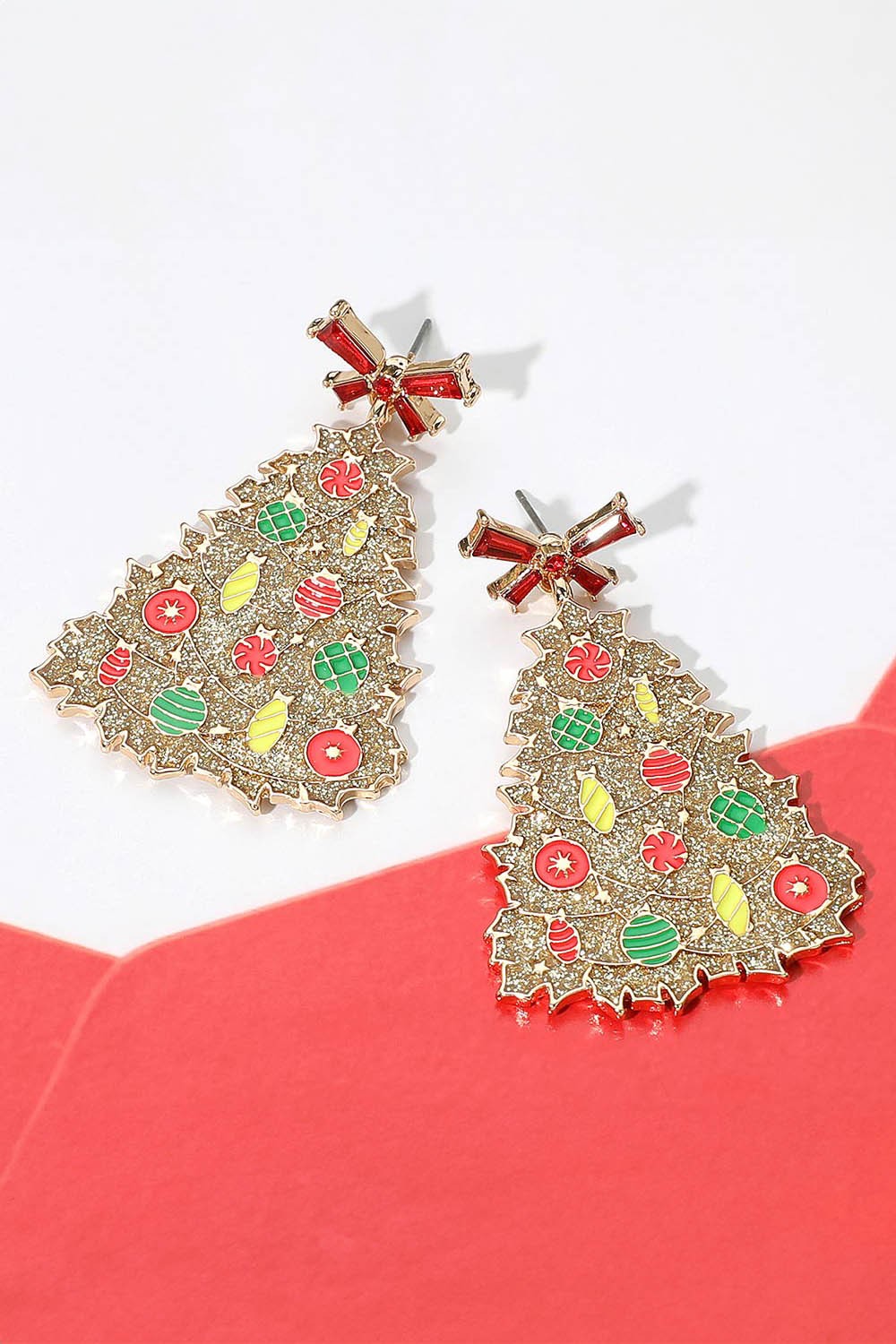 Bow Top Gold Christmas Tree Earrings
