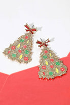 Bow Top Gold Christmas Tree Earrings