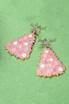 Bow Top Pink Christmas Tree Earrings