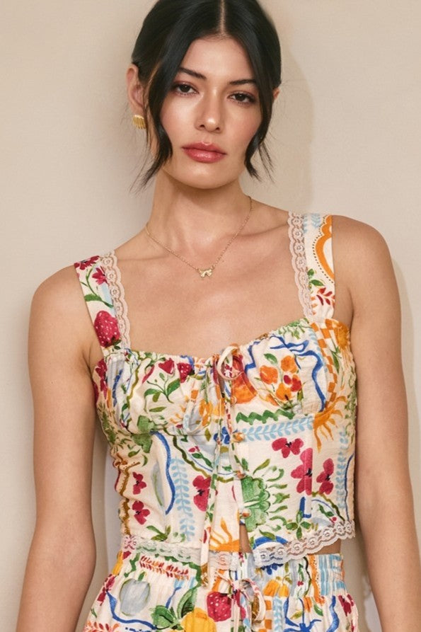 Summer Picnic Lace Trim Tank Top