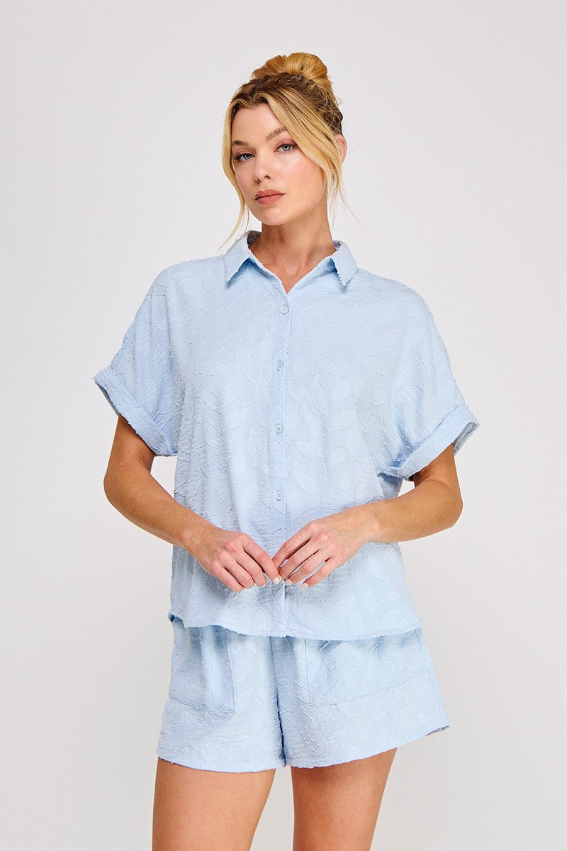 Cloud Blue Lightweight Jacquard Top & Shorts