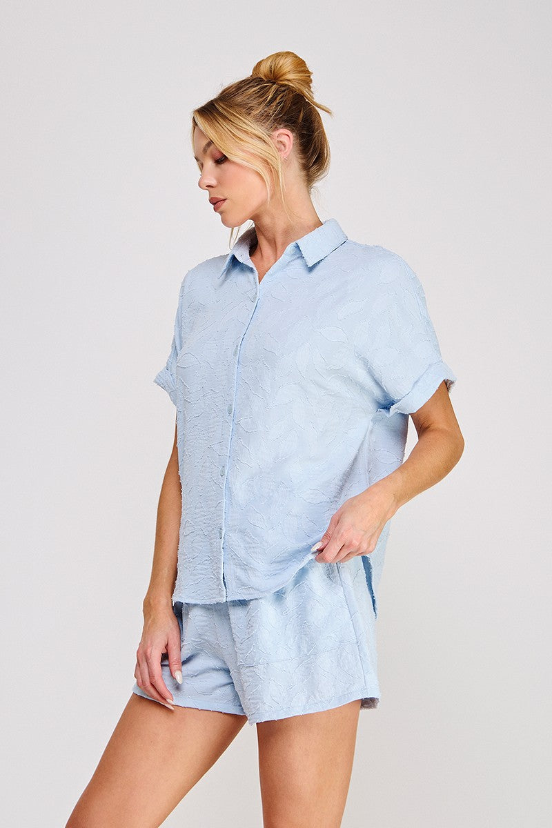 Cloud Blue Lightweight Jacquard Top & Shorts