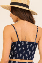 Navy Seashell Print Twist-front Crop Top