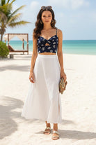 Navy Seashell Print Twist-front Crop Top