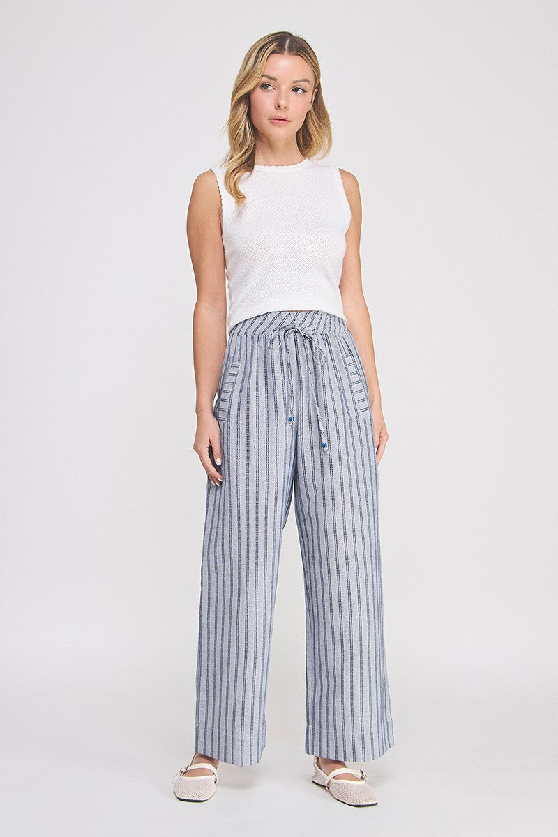 Coastal Navy/White Striped Wide-Leg Pant