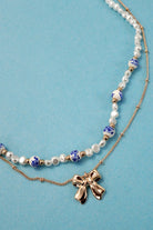 Blue Chinoiserie Pearl Bow Necklace