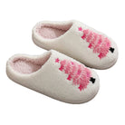 White slippers with Pink Christmas Trees