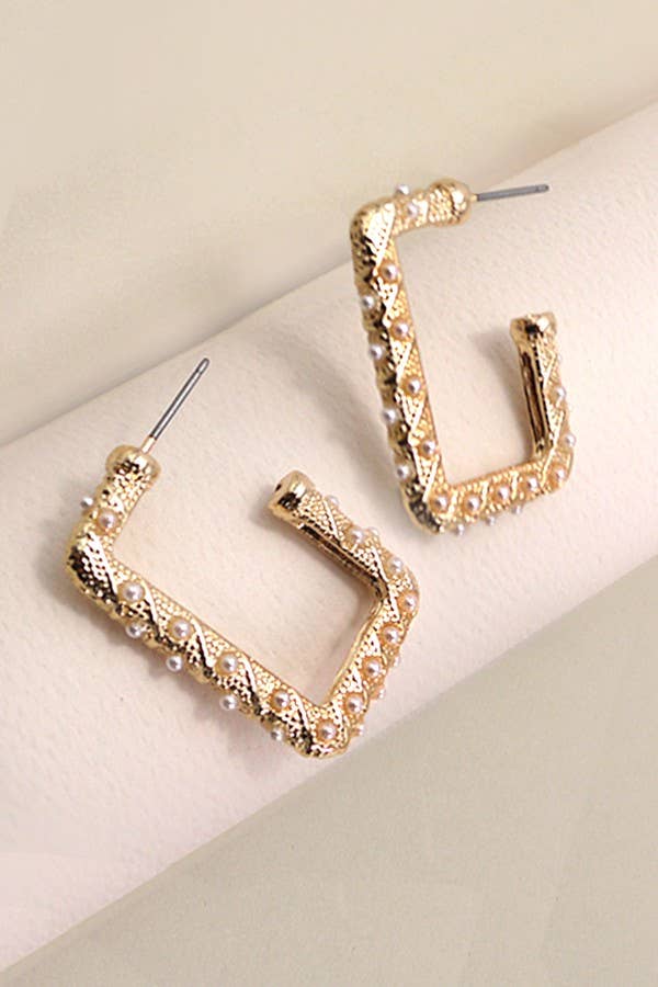 Pearl & Gold Mix Rectangle Hoops