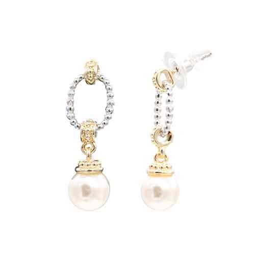 14K Gold Plated Two-Tone Pearl Earrings