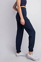 Load image into Gallery viewer, Navy poly/spandex joggers
