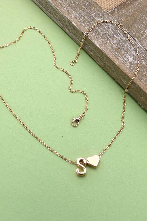 Brass Initial Heart Charm Necklace