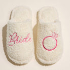 White and Pink Bride & Ring Embroidered Slippers