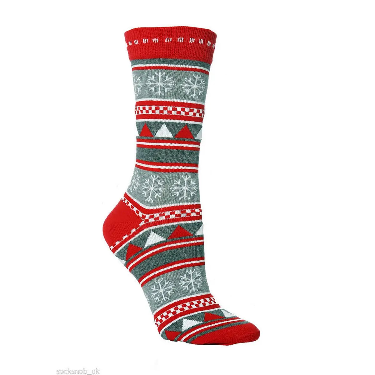 Red & gray striped Snowflake Christmas Socks