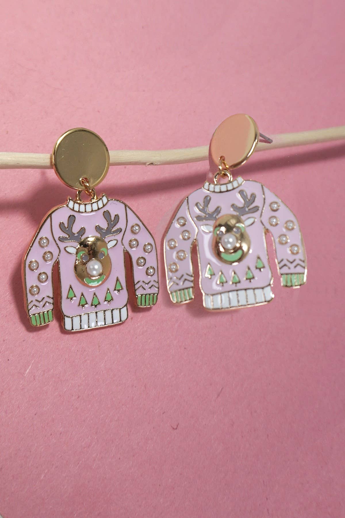 Pink Christmas Sweater Earrings