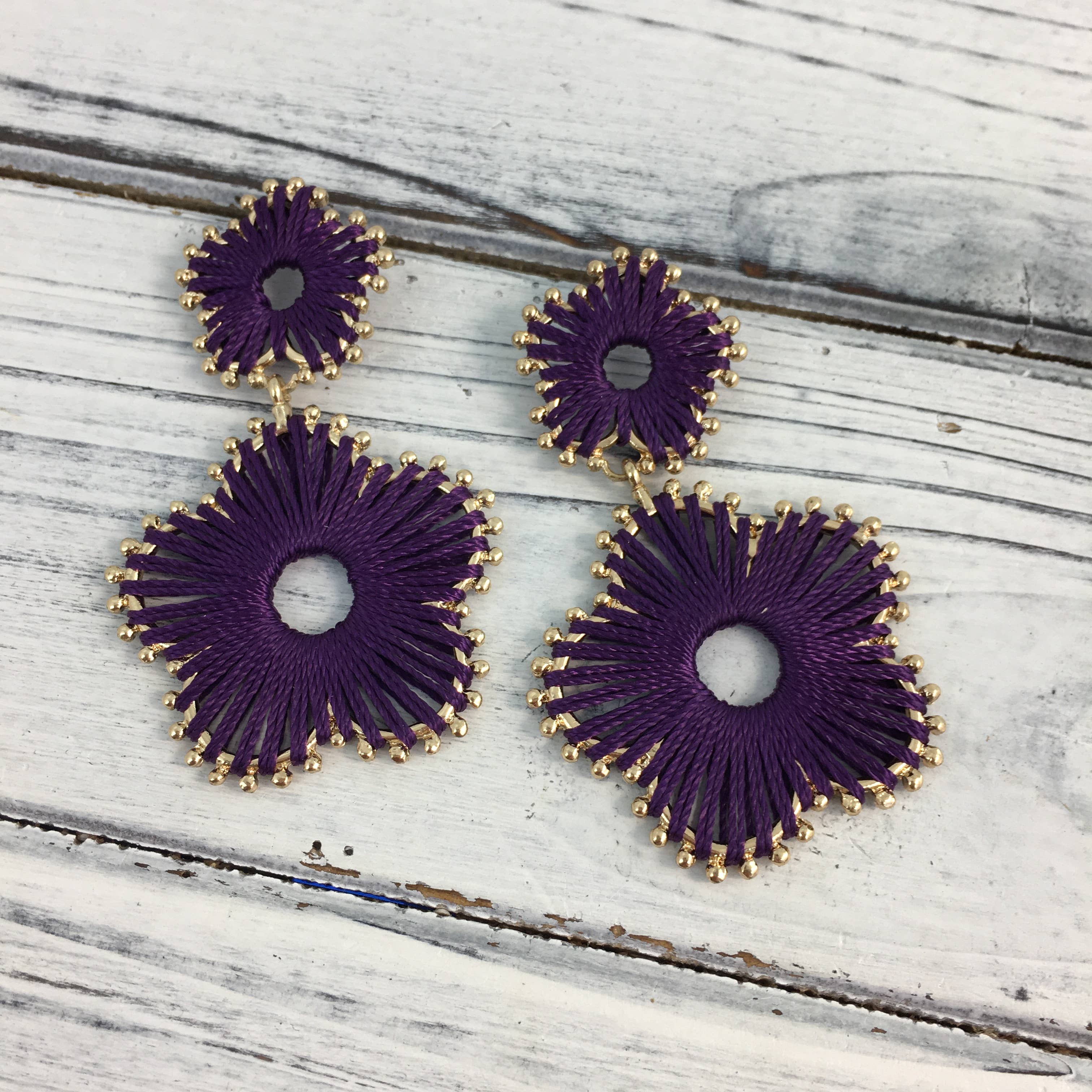 Purple Threaded flower earrings