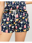 Navy "Fizz the Season" Short Sleeve/Short PJ Set with Christmas cocktails printed