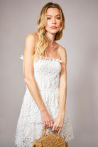 Smocked Lace Strapless Mini Dress