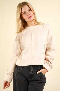 Beige Cable Contrast Knit Top