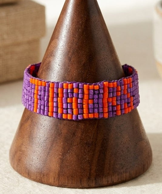 Orange & purple TIGER Seed Bead Bracelet