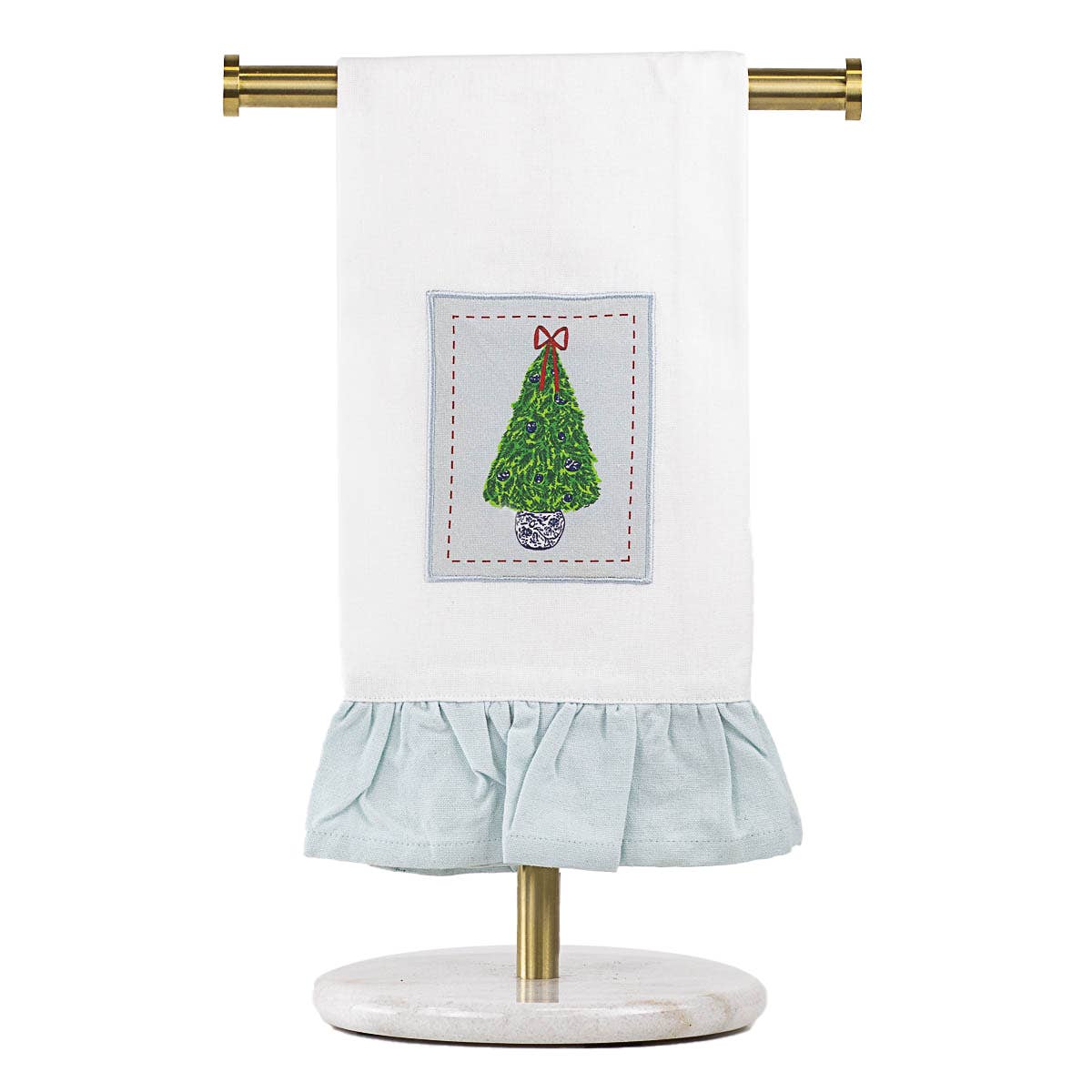 White towel with Christmas Topiary Ruffle design