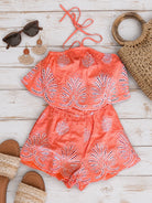 Orange Eyelet Embroidered Romper