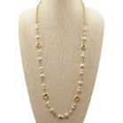 Multi-Bead Gold/Pearl Long Necklace