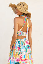 Multi-Color Mediterranean Print Halter Crop Top