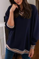 Navy/Taupe Trim V Neck Sweatshirt