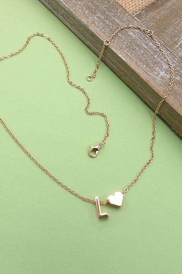 Brass Initial Heart Charm Necklace. Letter A