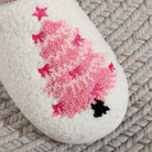 White slippers with Pink Christmas Trees