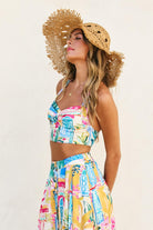Multi-Color Mediterranean Print Halter Crop Top