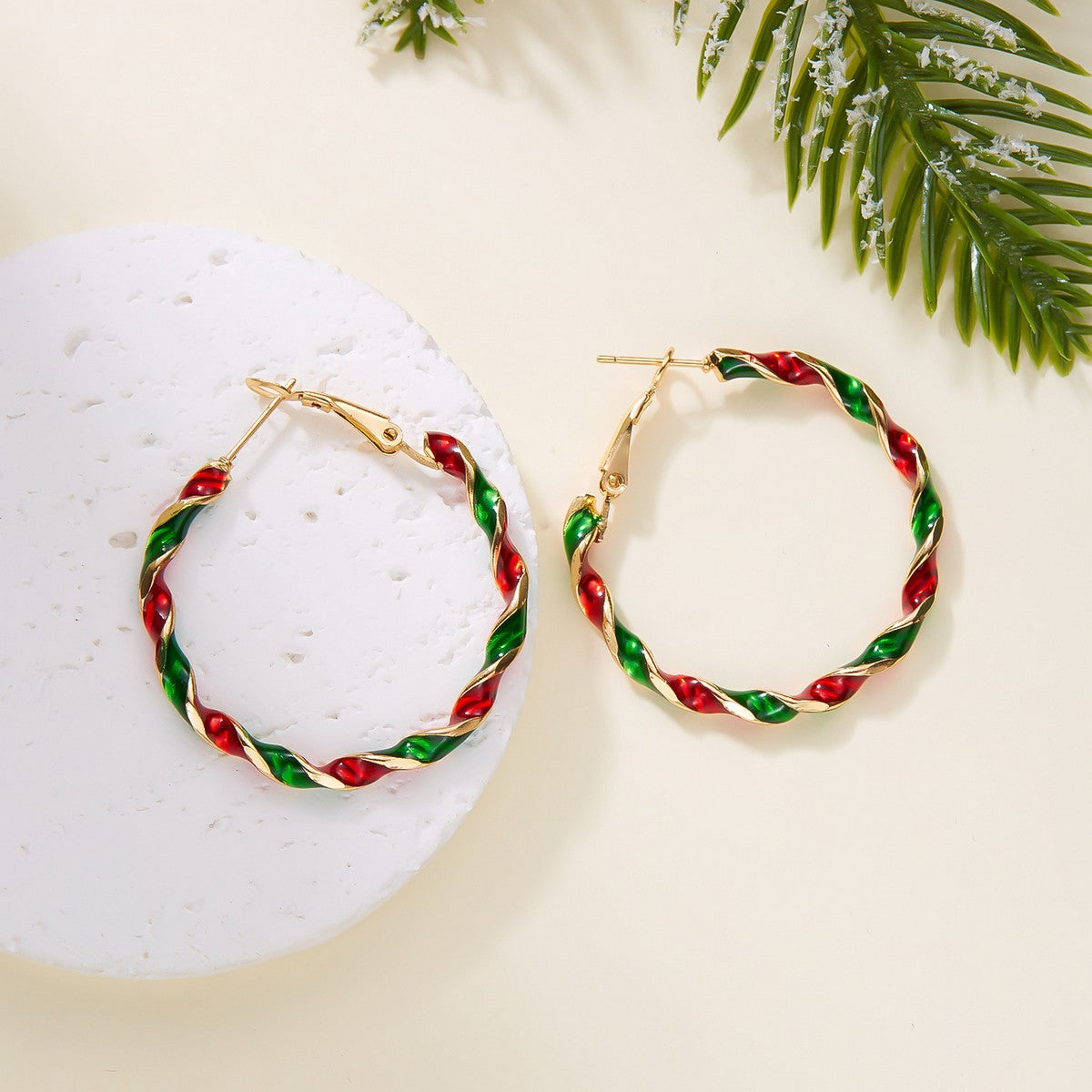 Christmas green & red spiral hoops.