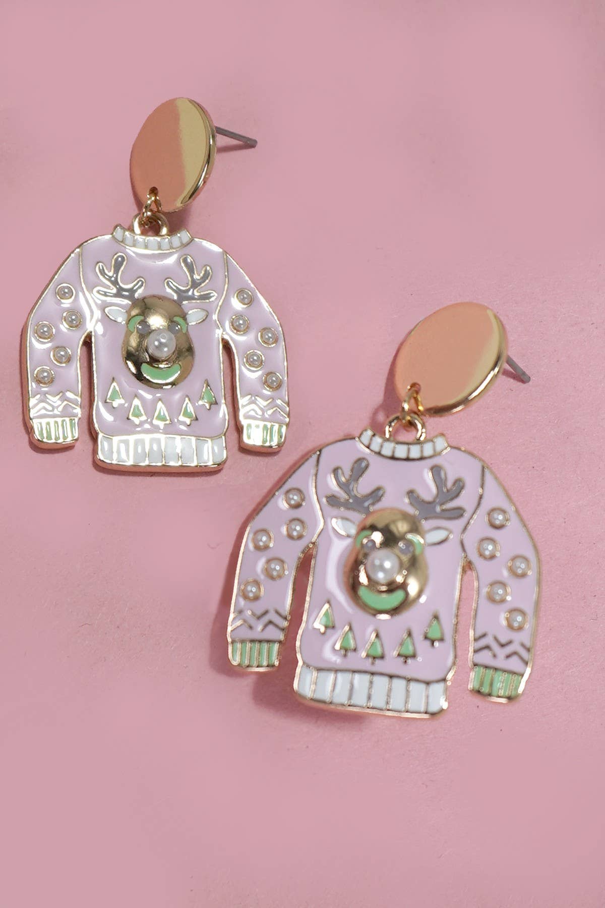 Pink Christmas Sweater Earrings