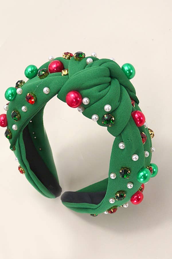 green Christmas Pearl/Rhinestone Headband