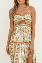 Green & Cream Bahamas Cutout Smocked Maxi Dress