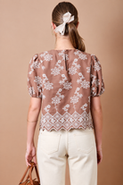 Embroidered Brown & Cream Top