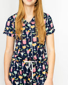 Navy "Fizz the Season" Short Sleeve/Short PJ Set with Christmas cocktails printed