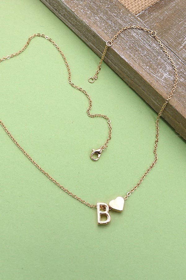 Brass Initial Heart Charm Necklace
