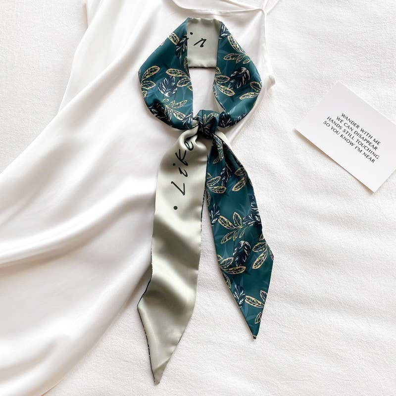 Green Floral Skinny Twilly Scarf