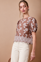 Embroidered Brown & Cream Top