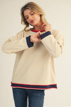 Cream Sweatshirt Navy/Red Trim