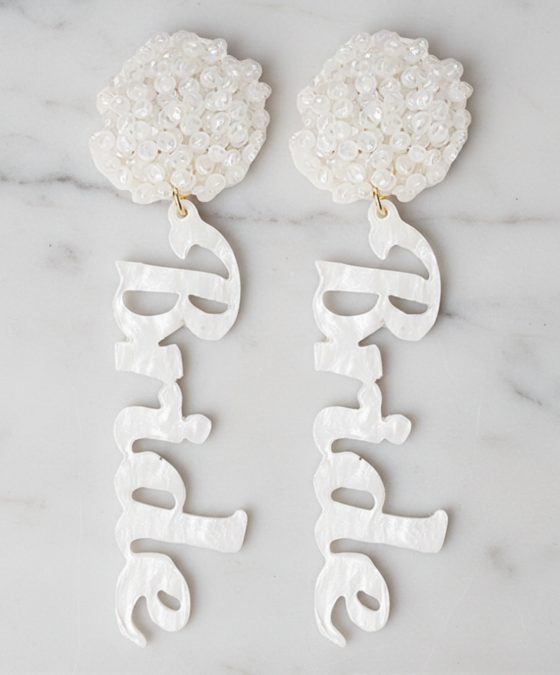 White Bride Beaded Acrylic Earrings